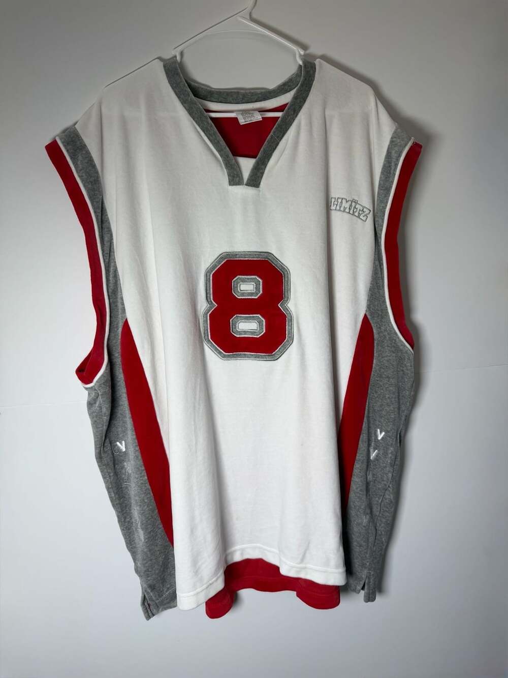 Vintage 90s No Boundaries Limitz #8 Velvet Velour Jersey 2XL Red Gray White